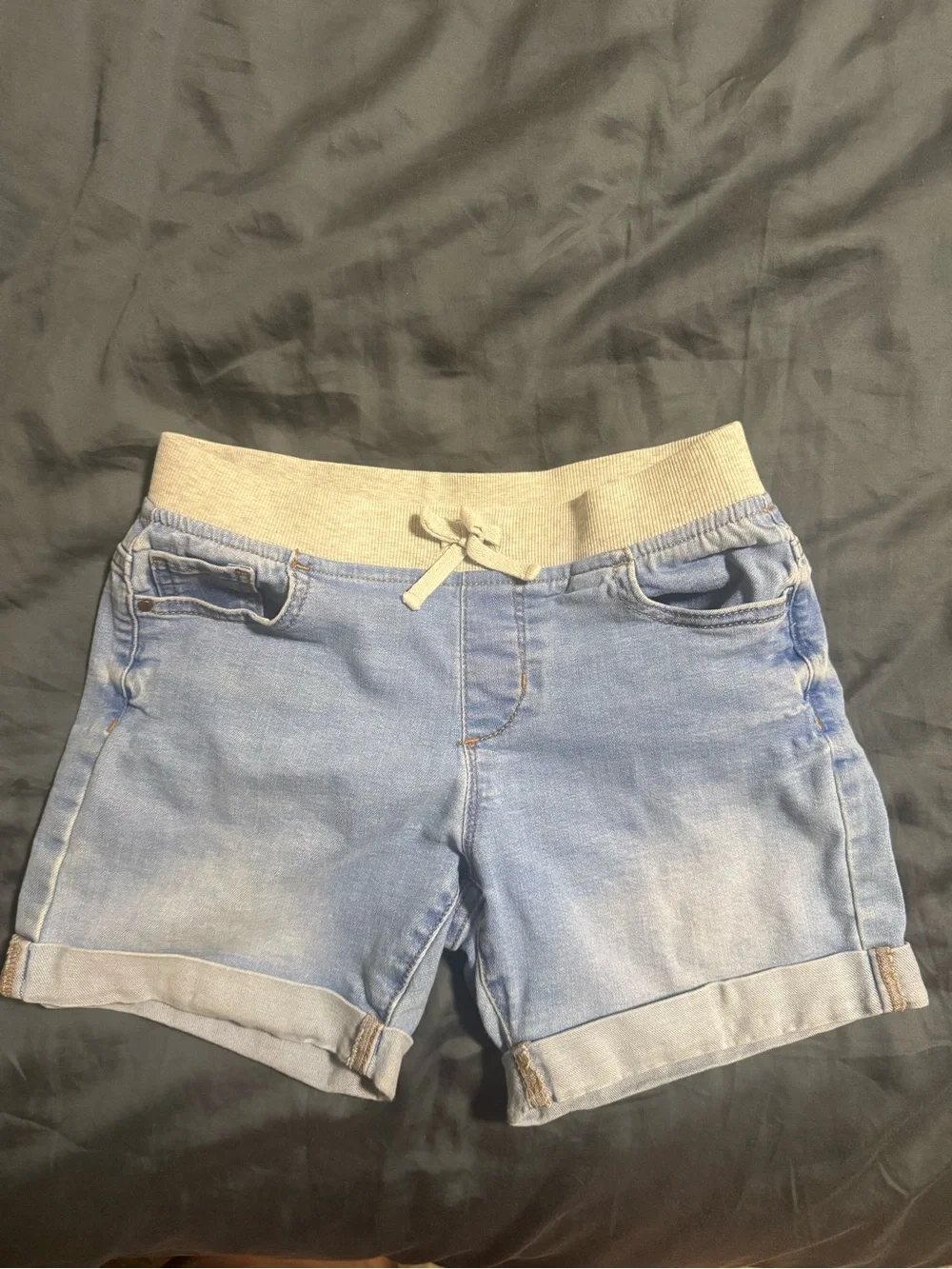wonder nation Light Blue Denim Girls Shorts with Gray Waistband